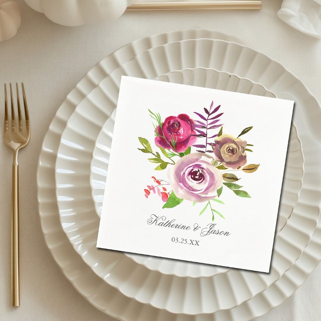 Chic Fuchsia Pink Floral Romantic Garden Wedding Napkins (Creator Uploaded)
