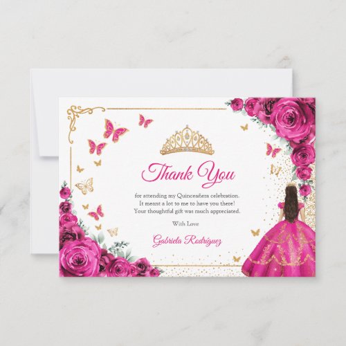 Chic Fuchsia Pink Roses Gold Quinceanera