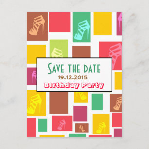 Chic Fun Colorful Birthday Save the Date Postcard