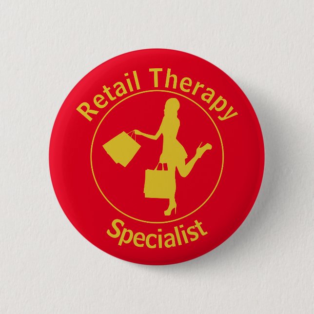 Chic Fun Golden 'Retail Therapist' Button (Front)