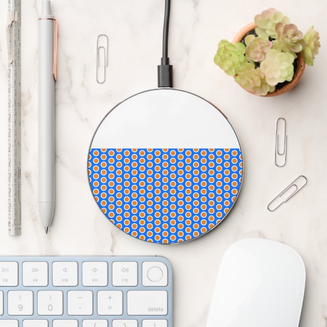 Chic Fun Orange Blue Sea Bubbles White Cap Wireless Charger (Desk)