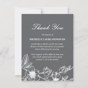 Chic Funeral Photo Thank You Note Gray Magnolia Card