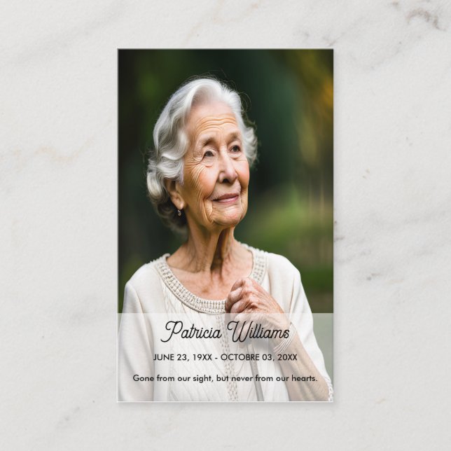Chic Funeral Sympathy Memorial Prayer Photo Card (Front)