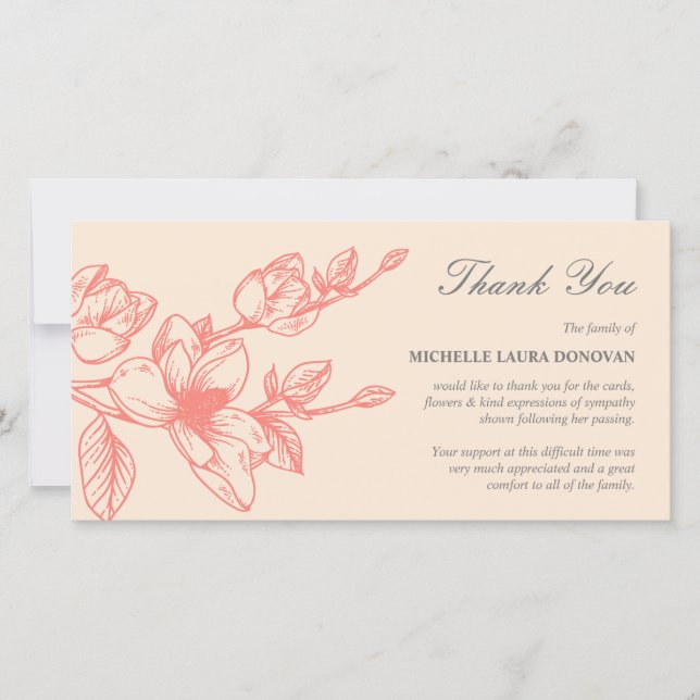 Chic Funeral Thank You Note | Blush Coral Magnolia (Front)