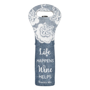 Chic Funny Denim Life Happens Wine Helps Name Bag
