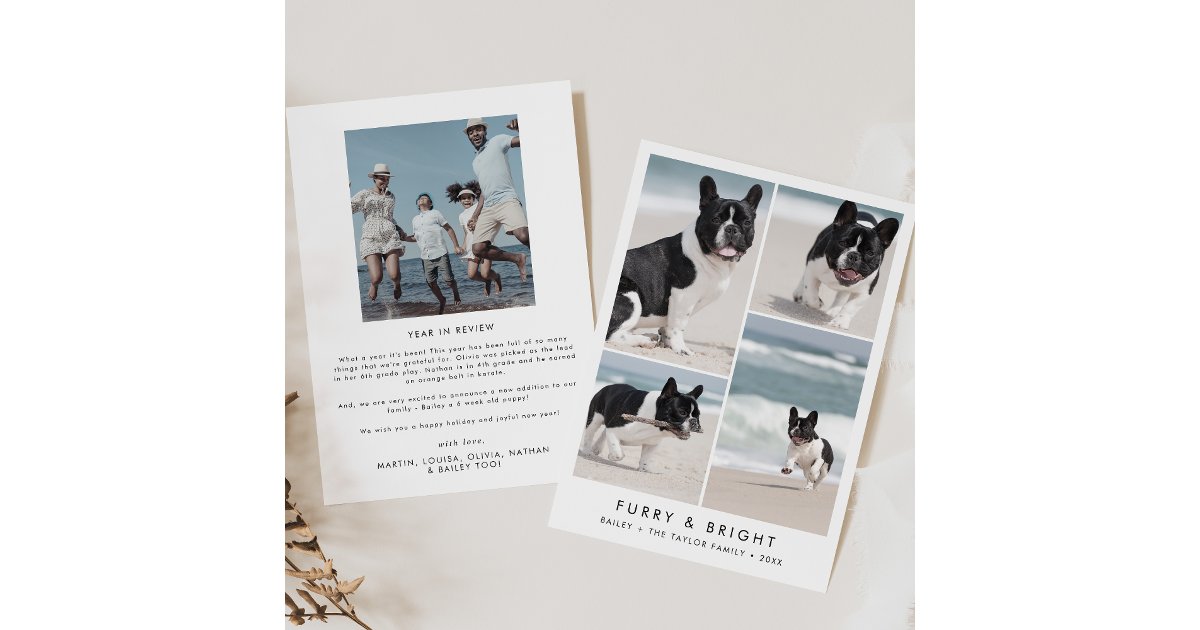 Chic Furry and Bright New Puppy Photo Christmas Holiday Card | Zazzle