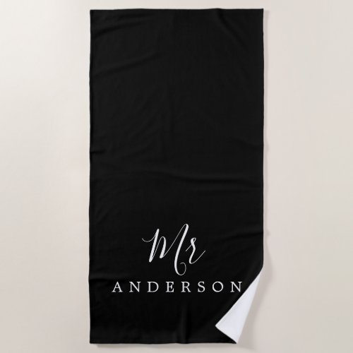 Chic Future Mr Black and White Monogram Beach Towel