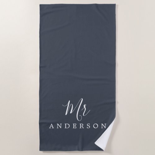 Chic Future Mr Dark Blue Monogram Beach Towel