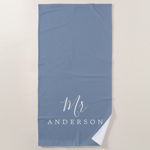 Chic Future Mr Faded Denim Blue Monogram Beach Towel