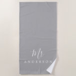 Chic Future Mr Gray Monogram Beach Towel<br><div class="desc">Chic gray monogrammed beach towel with the text Mr in white elegant script calligraphy. You can customize this luxurious beach towel with your married name. Perfect gift for the newlywed couple with the matching Mrs beach towel or for the bridal shower. Exclusively designed for you by Happy Dolphin Studio. If...</div>