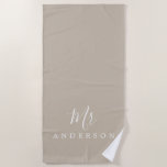 Chic Future Mr Gray Monogram Beach Towel<br><div class="desc">Chic gray monogrammed beach towel with the text Mr in white elegant script calligraphy. You can customize this luxurious beach towel with your married name. Perfect gift for the newlywed couple with the matching Mrs beach towel or for the bridal shower. Exclusively designed for you by Happy Dolphin Studio. If...</div>