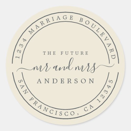 Chic Future Mr Mrs Antique White Return Address Classic Round Sticker