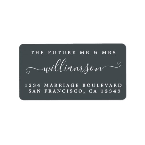 Chic Future Mr Mrs Black Wedding Return Address Label