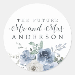 Chic Future Mr Mrs Blue Ivory Floral Envelope Seal