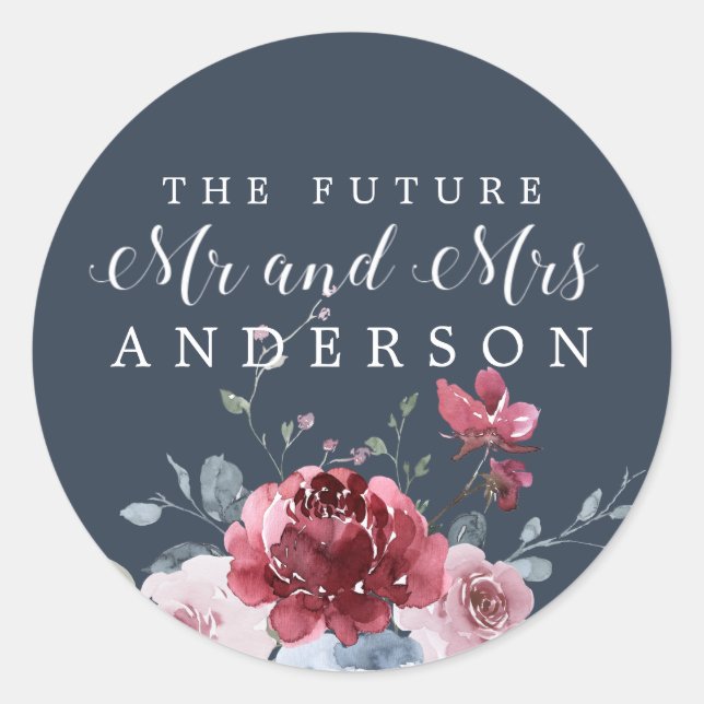 Chic Future Mr Mrs Burgundy Floral Envelope Seal (Front)