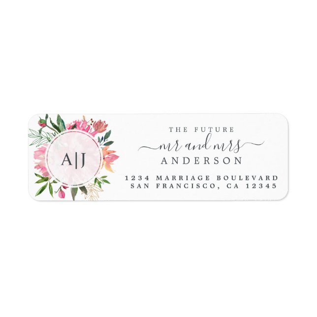 Chic Future Mr Mrs Monogram Wedding Return Address Label (Front)