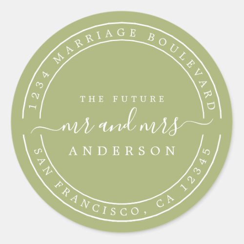 Chic Future Mr Mrs  Wedding Return Address Green C Classic Round Sticker