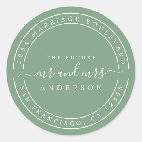 Chic Future Mr Mrs  Wedding Return Address Green Classic Round Sticker