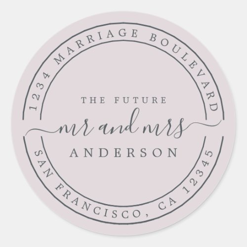 Chic Future Mr Mrs  Wedding Return Address Purple Classic Round Sticker