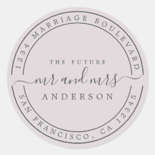 Chic Future Mr Mrs  Wedding Return Address Purple Classic Round Sticker