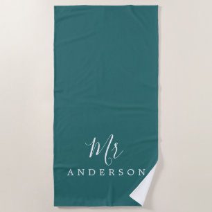 Chic Future Mr Teal Green Monogram Beach Towel