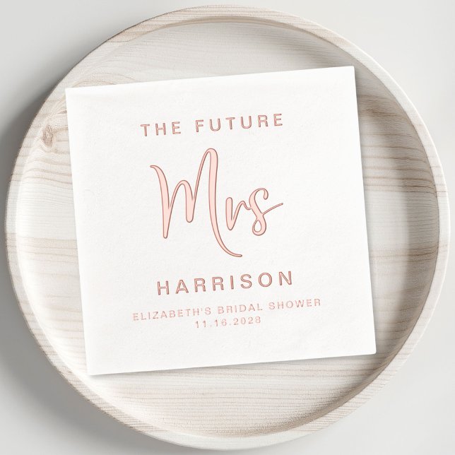 Chic Future Mrs Bridal Shower Rose Gold Foil Napkins (Elevate her bridal shower decor with these elegant "The Future Mrs" rose gold foil napkins)