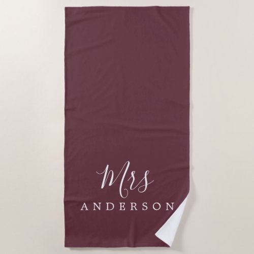 Chic Future Mrs Burgundy Monogram Beach Towel