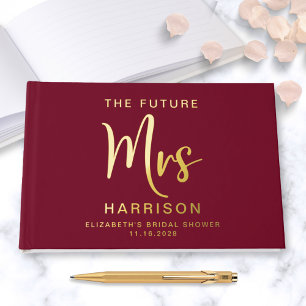 Chic Future Mrs Gold Foil Burgundy Bridal Shower Foil Guest Book
