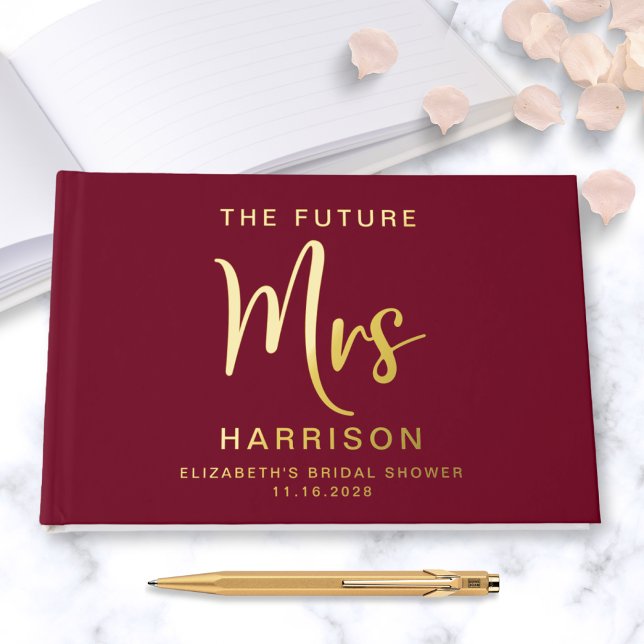 Chic Future Mrs Gold Foil Burgundy Bridal Shower Foil Guest Book (Creator Uploaded)