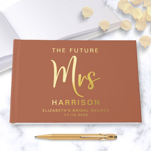 Chic Future Mrs Gold Foil Terracotta Bridal Shower Foil Guest Book (Creator Uploaded)