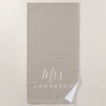 Chic Future Mrs Gray Monogram Beach Towel<br><div class="desc">Chic gray monogrammed beach towel with the text Mrs in white elegant script calligraphy. You can customize this luxurious beach towel with your married name. Perfect gift for the newlywed couple with the matching Mr beach towel or for the bridal shower. Exclusively designed for you by Happy Dolphin Studio. If...</div>