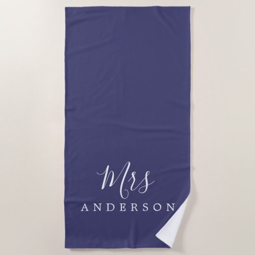 Chic Future Mrs Navy Blue Monogram Beach Towel