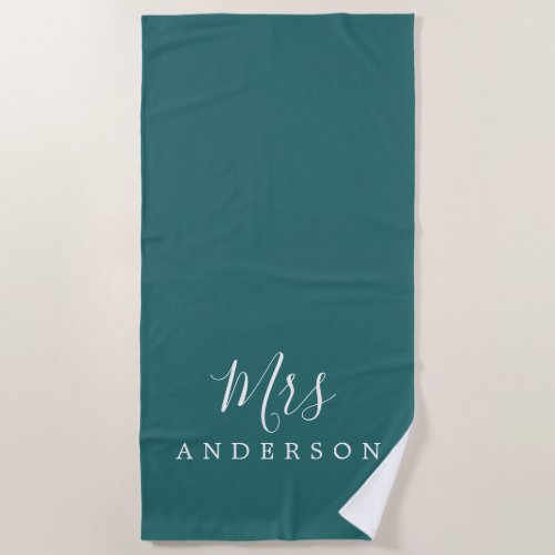 Chic Future Mrs Teal Green Monogram Beach Towel