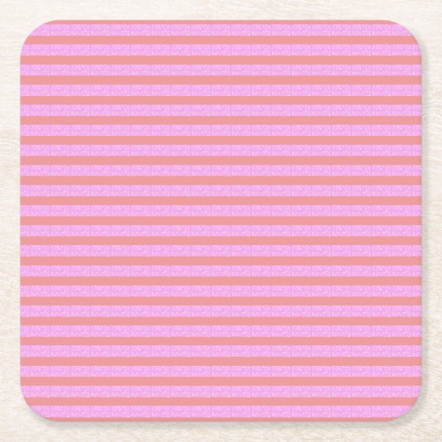 Chic Futuristic Geometric Stripes Pink Square Paper Coaster (Front)