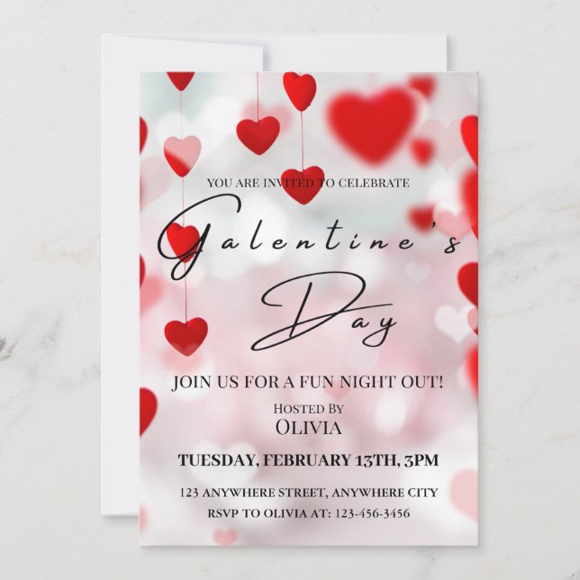 Chic Galentine's Day Celebration Invitation card (Front)