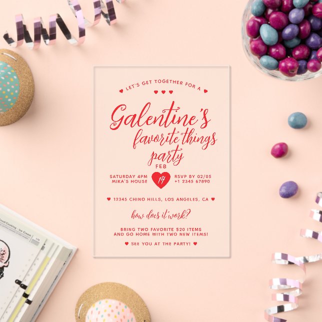 Chic Galentine's Favorite Things Party  Acrylic Invitations (Insitu (Celebration))
