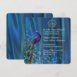 Chic Ganesha Blue Satin and Peacock Wedding  Invitation