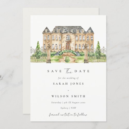Chic Garden Chateau Watercolor Save The Date Card
