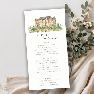 Chic Garden Chateau Watercolor Wedding Menu Card