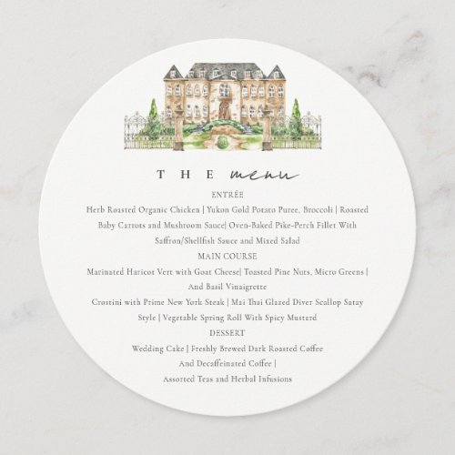 Chic Garden Chateau Watercolor Wedding Menu Card