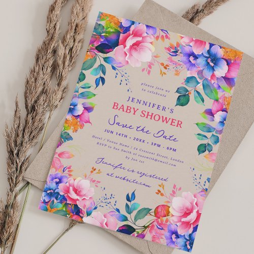 Chic Garden Floral Baby Shower Save Date Champagne Invitation