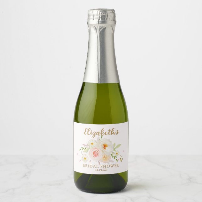 Chic Garden Floral Bridal Shower Sparkling Wine Label (Front)