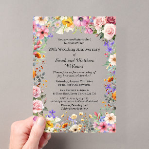 Chic Garden Flowers 20th Wedding Anniversary Acrylic Invitations