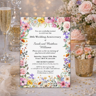 Chic Garden Flowers 20th Wedding Anniversary Invitation