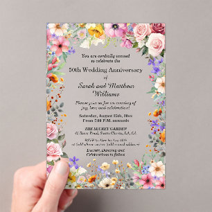 Chic Garden Flowers 50th Wedding Anniversary Acrylic Invitations