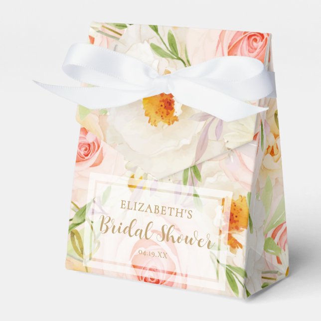 Chic Garden Flowers Bridal Shower Favor Boxes (Front Side)