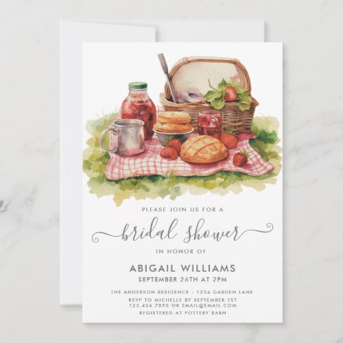 Chic Garden Party Picnic Strawberry Bridal Shower Invitation