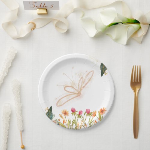 Chic Garden Sunrise Butterly Wedding Paper Plates