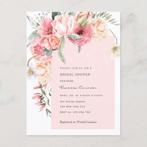 Chic garden themed watercolor floral bridal shower invitation postcard