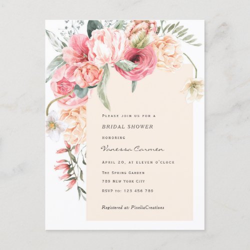 Chic garden themed watercolor floral bridal shower invitation postcard